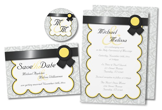 Yellow Gray Damask Wedding Collection from the Platinum Papier Wedding 