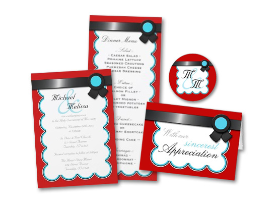 Red Teal Black Ribbon Wedding Collection 